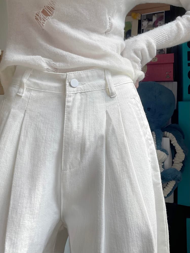 ストレートパンツ シンプル美シルエットリネンワイドパンツ