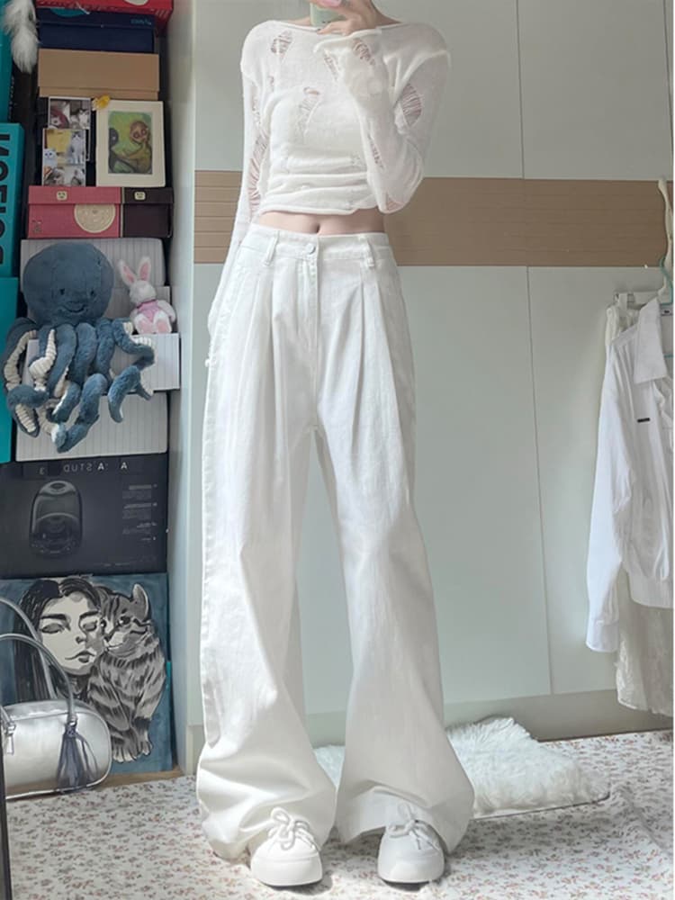 ストレートパンツ シンプル美シルエットリネンワイドパンツ