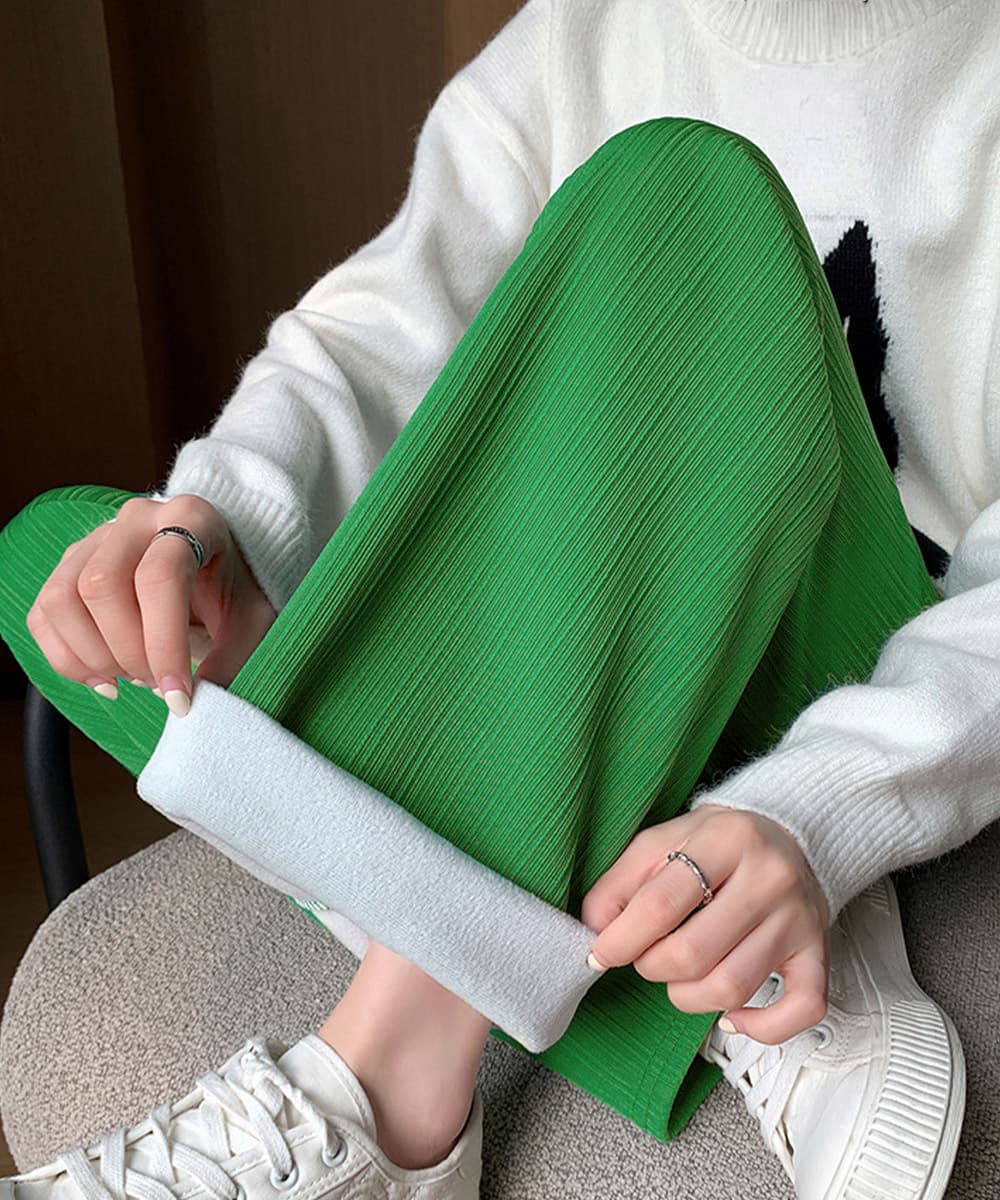 裏起毛ストレートパンツ暖かいレディース秋冬