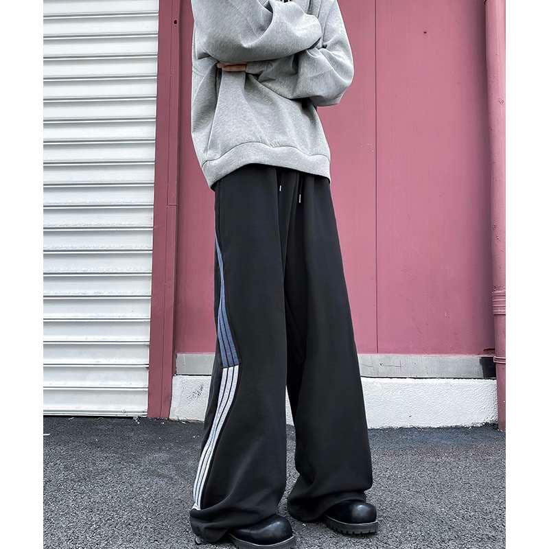 ストレートパンツ ゆったりワイドシルエットストライプパンツ