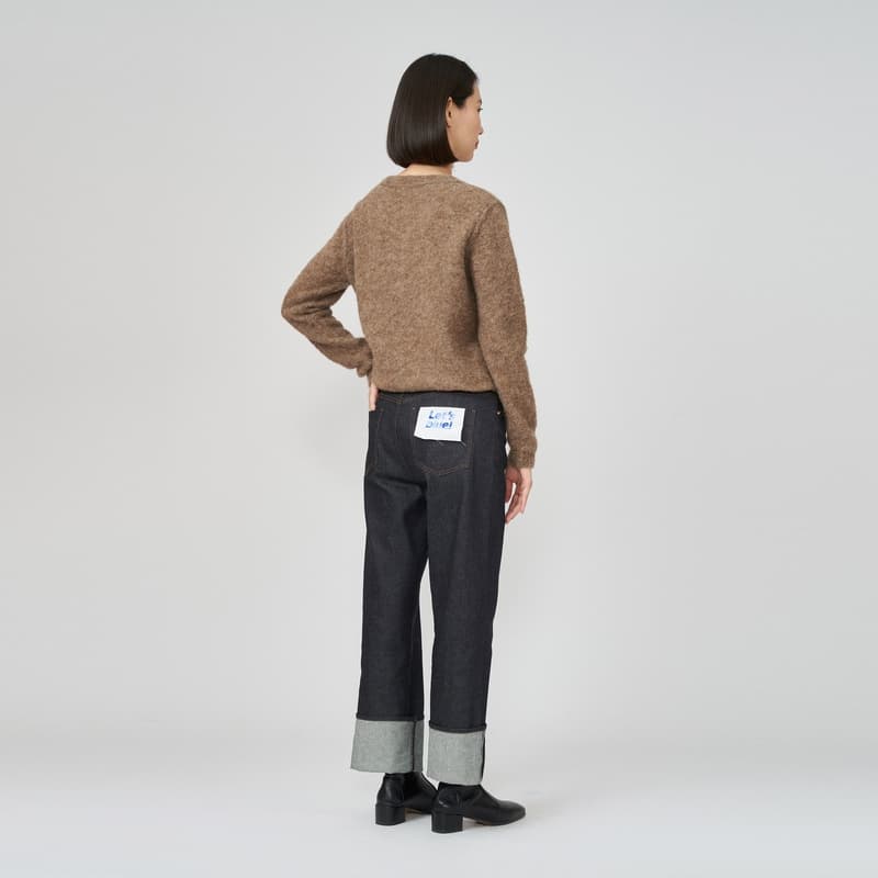 ストレートパンツ こなれ感のある裾ダブルデニムパンツ