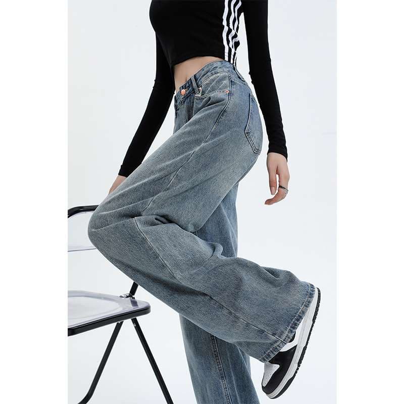 ストレートパンツ ゆったりシルエットハイウエストデニム