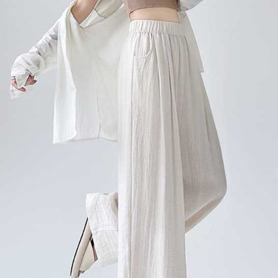 ストレートパンツ シンプル美脚リネンワイドパンツ
