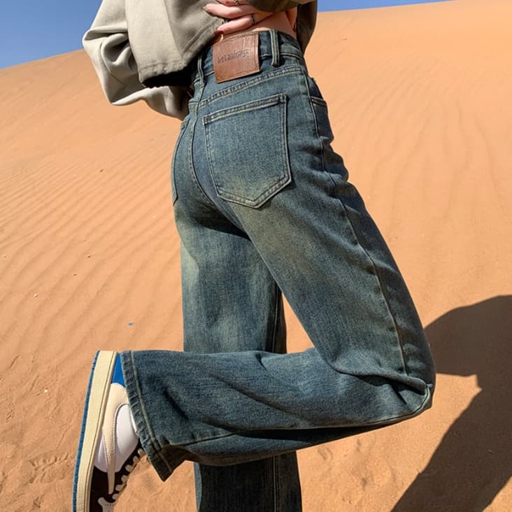 ストレートパンツ ゆったりシルエットハイウエストストレートデニム
