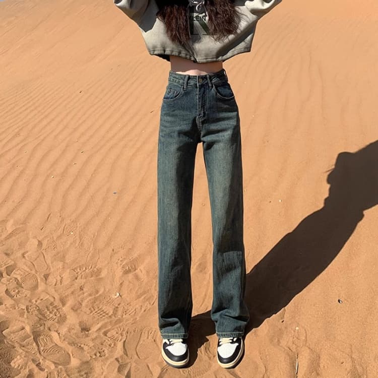 ストレートパンツ ゆったりシルエットハイウエストストレートデニム