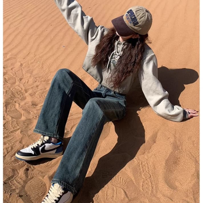 ストレートパンツ ゆったりシルエットハイウエストストレートデニム