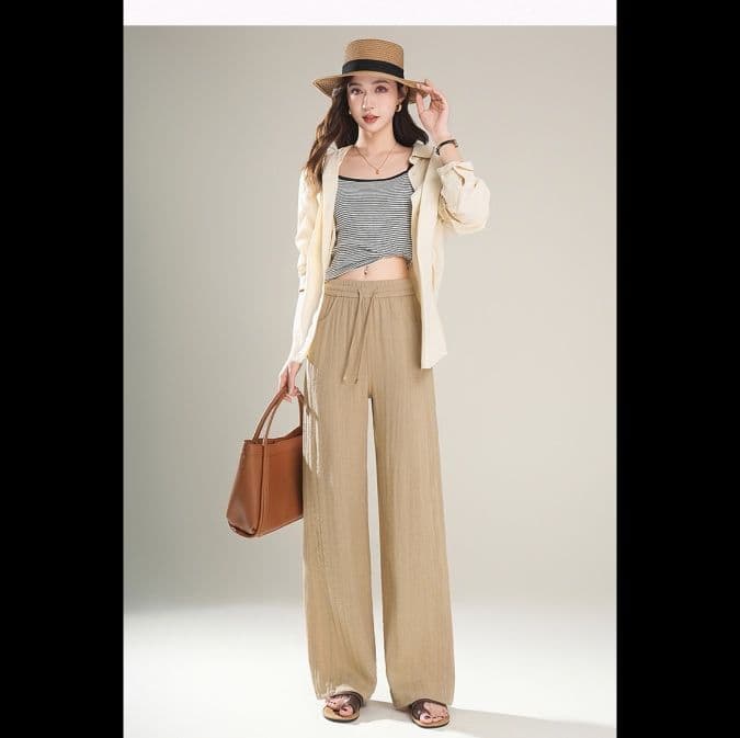 ストレートパンツ 楽園の風 麻混ストレートパンツ