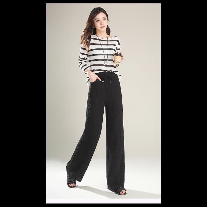 ストレートパンツ 楽園の風 麻混ストレートパンツ