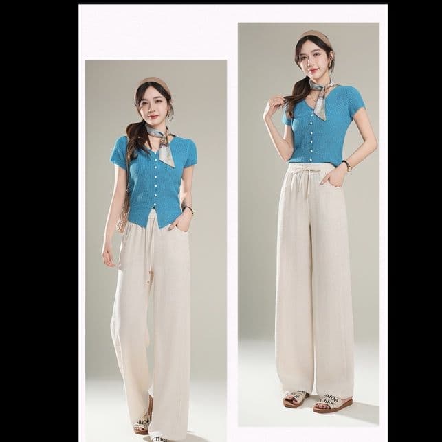 ストレートパンツ 楽園の風 麻混ストレートパンツ