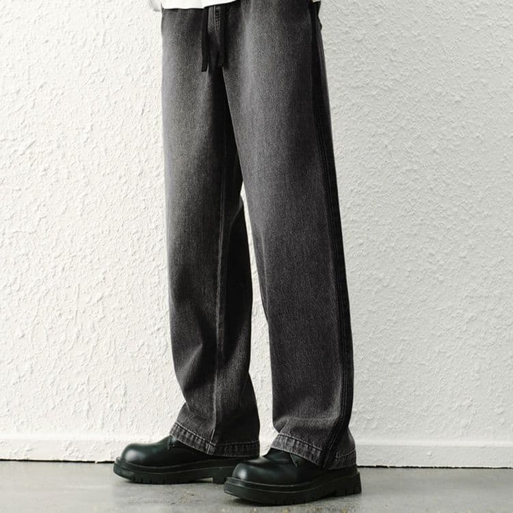 ストレートパンツ リラックスシルエット麻混デニム