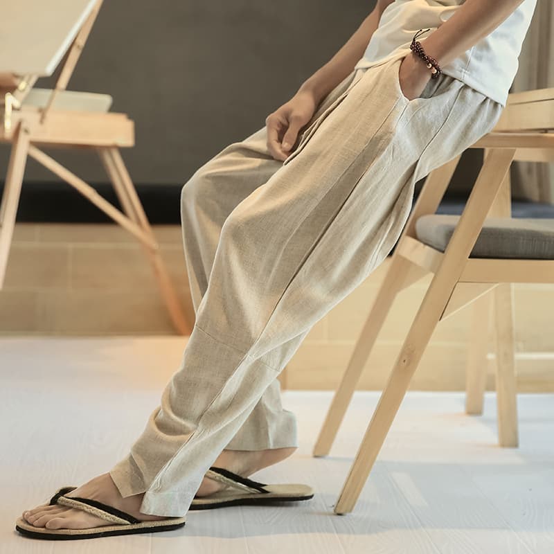 涼やか麻混リラックスストレートパンツ