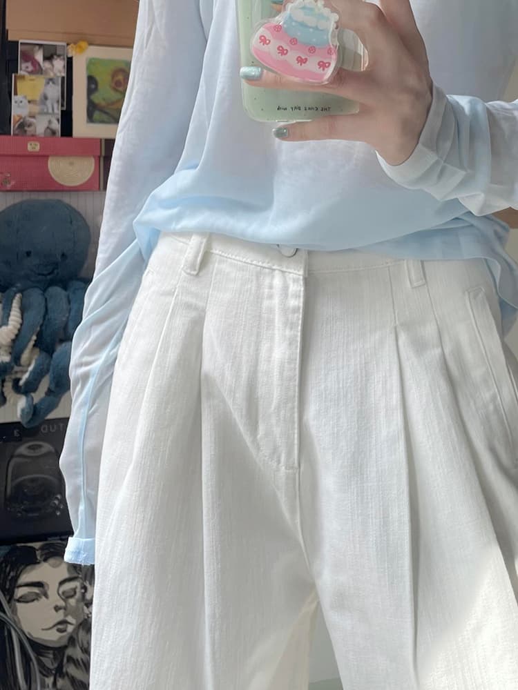 ストレートパンツ シンプル美シルエットリネンワイドパンツ