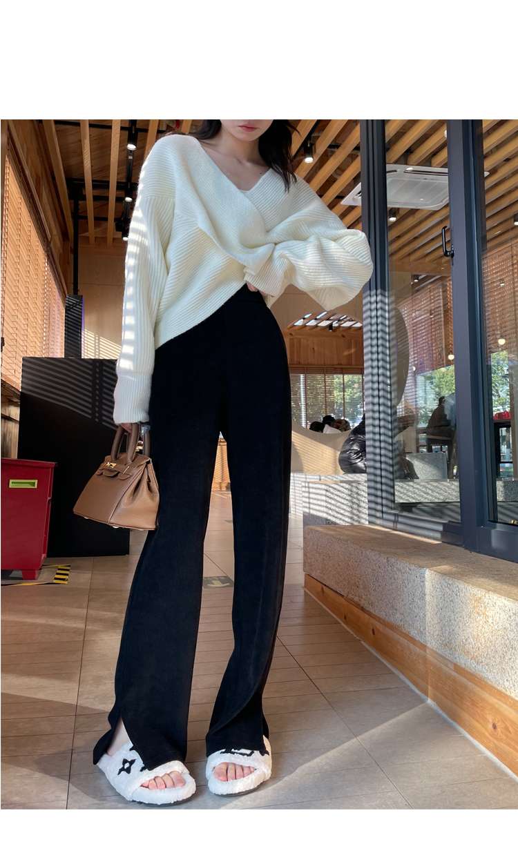 ストレートパンツ サイドスリット入りリラックスパンツ