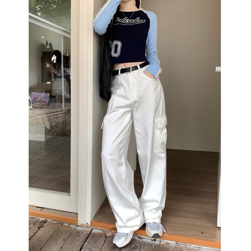 ストレートパンツ ミリタリーポケットワイドパンツ