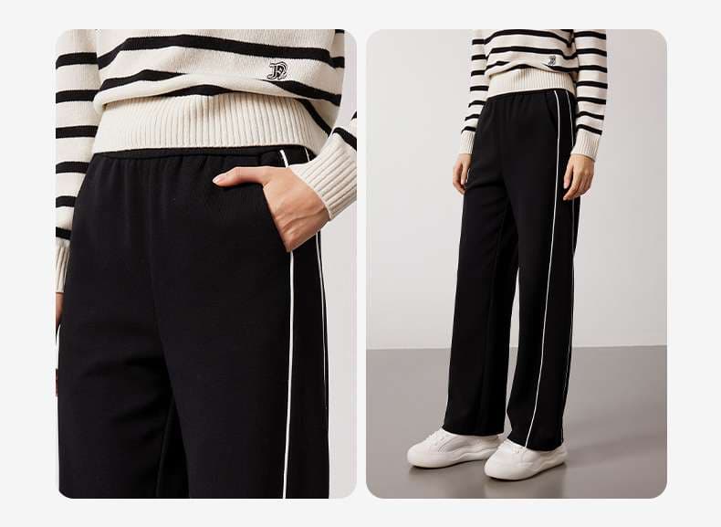 ストレートパンツ 上品シンプル サテンラインパンツ