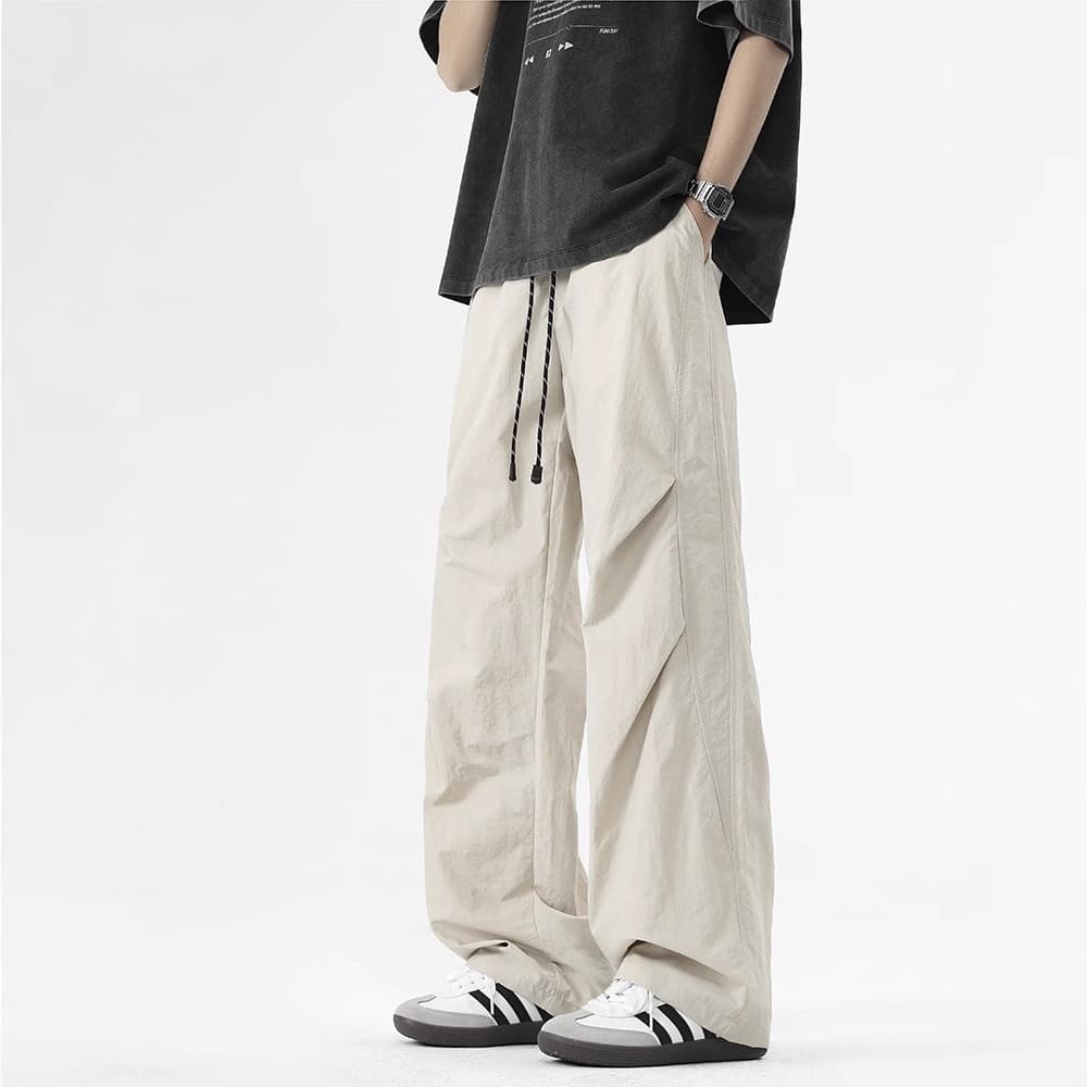 ストレートパンツ 紐付きゆったりカーゴパンツ