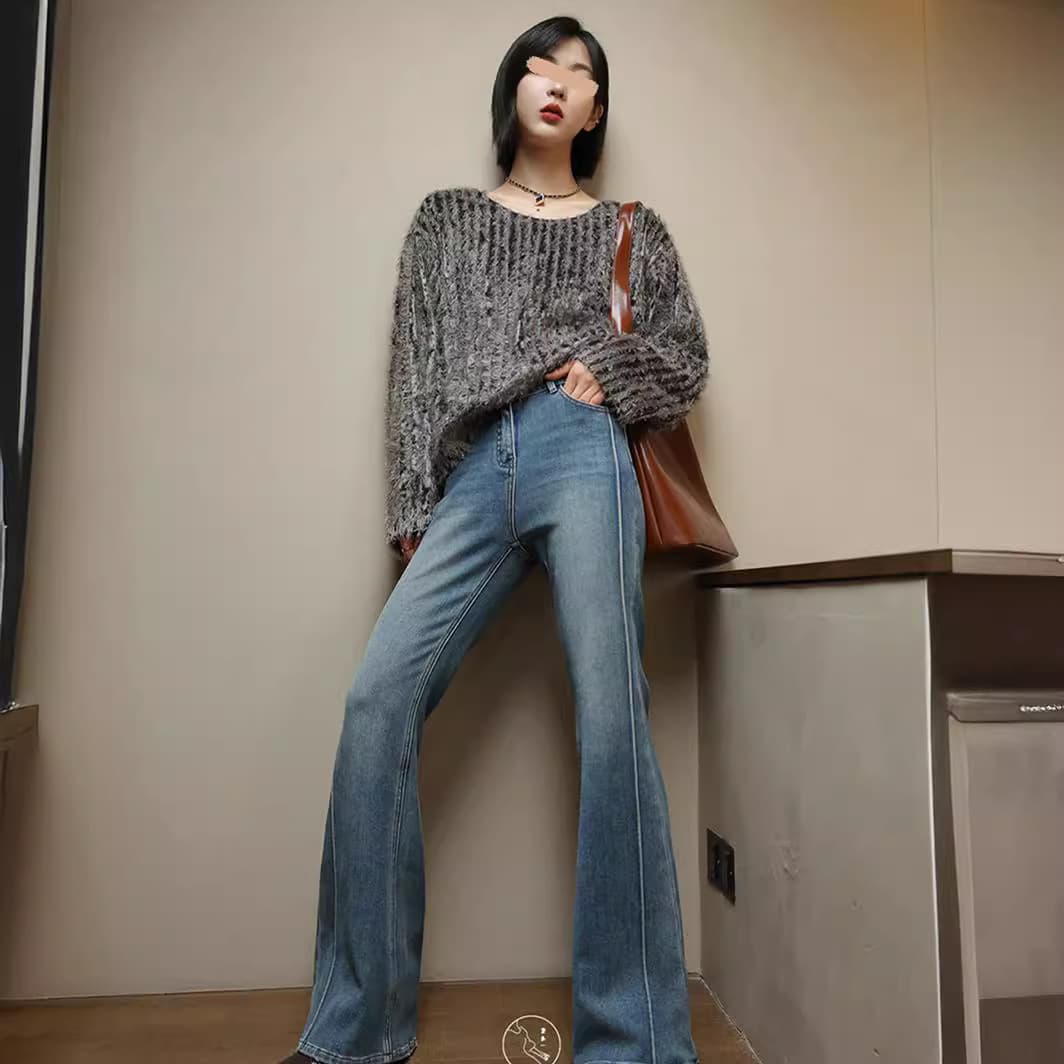 ストレートパンツ ハイウエストストレートデニムパンツ