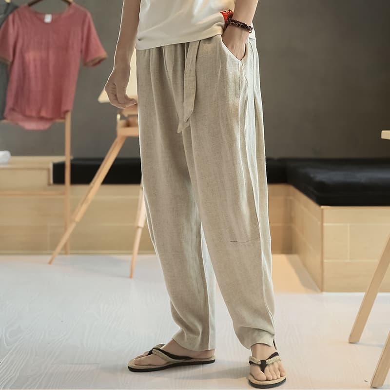 涼やか麻混リラックスストレートパンツ