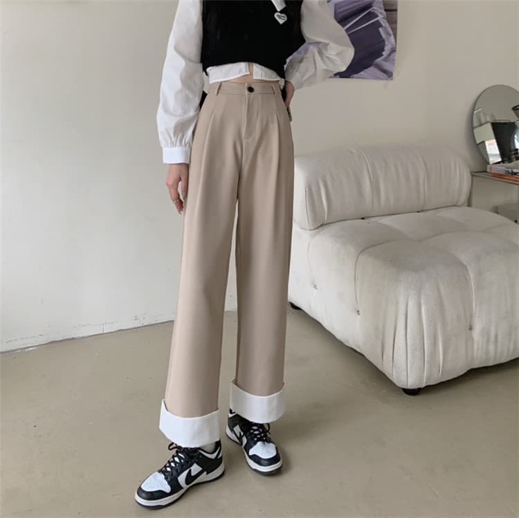 ストレートパンツ 秋の新作ハイウエストスリムスーツパンツ