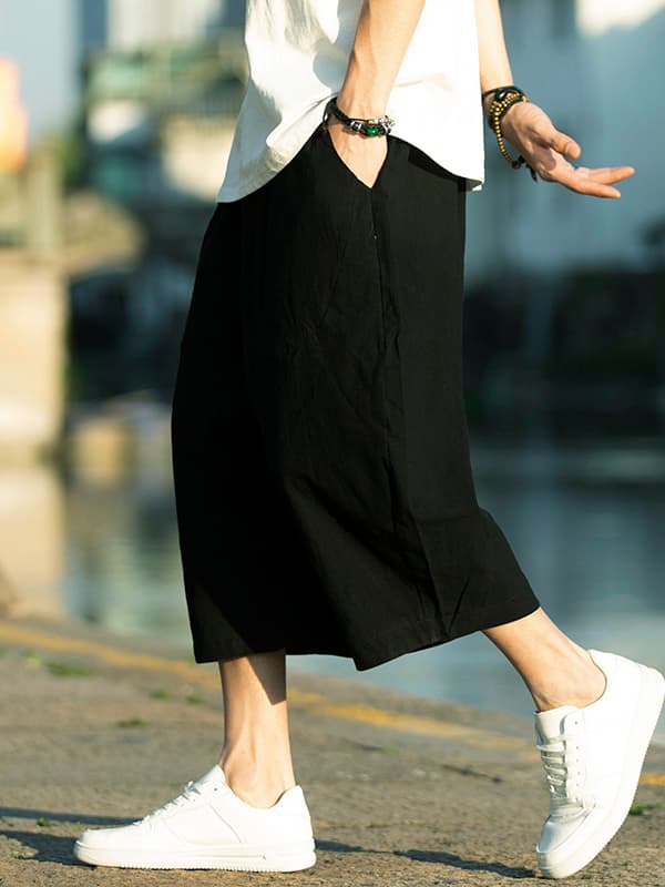 ストレートパンツ リラックス七分丈ワイドパンツ