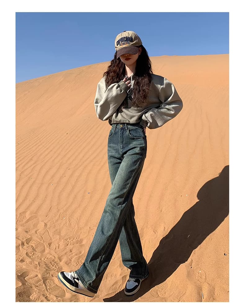 ストレートパンツ ゆったりシルエットハイウエストストレートデニム
