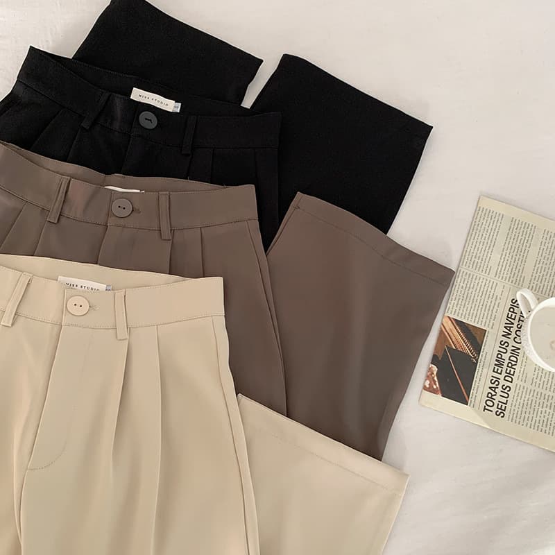 体型カバー ハイウエスト ストレートパンツ レディース