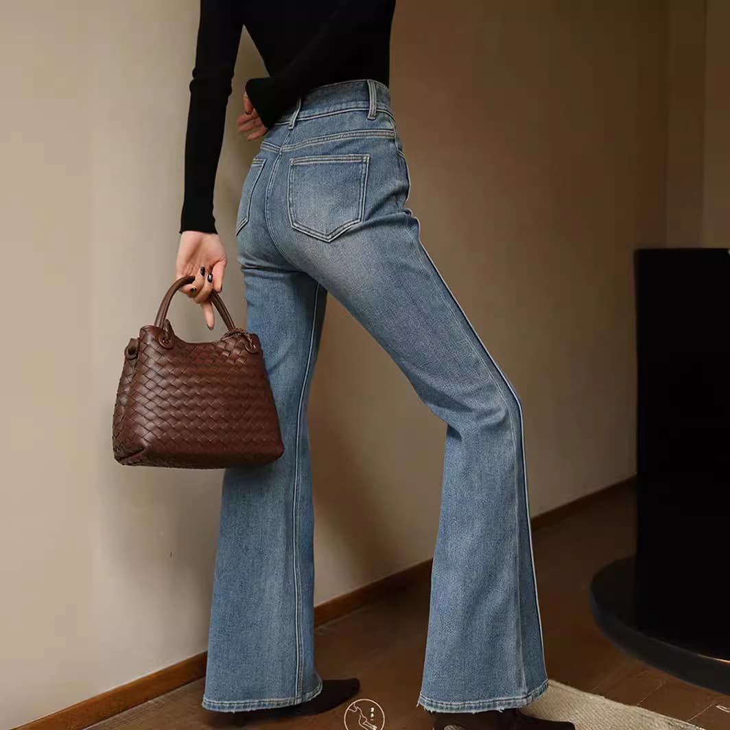 ストレートパンツ ハイウエストストレートデニムパンツ