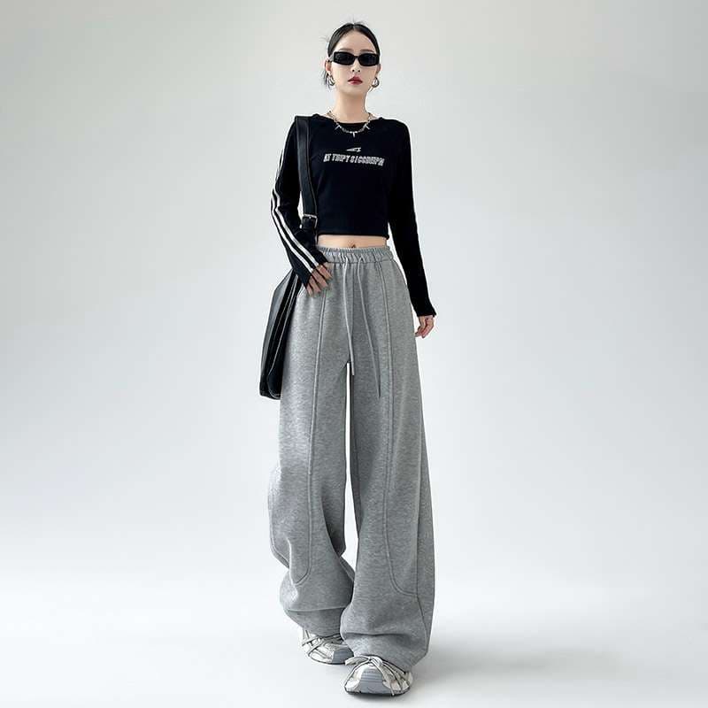 ストレートパンツ ワイドシルエットハイウエストジャージー