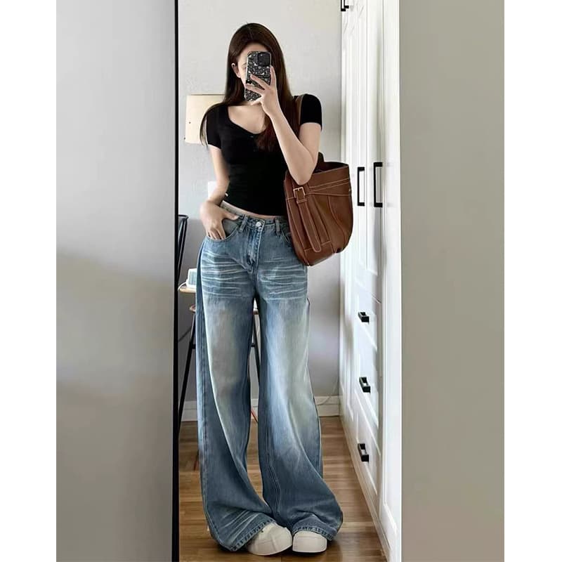 ストレートパンツ ボリューム感たっぷりワイドシルエットデニム