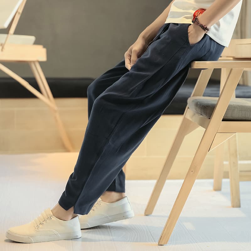 涼やか麻混リラックスストレートパンツ