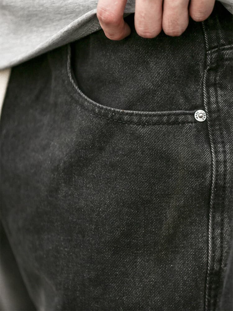 ストレートパンツ ゆったりシルエット 紐付き 無地デニムパンツ