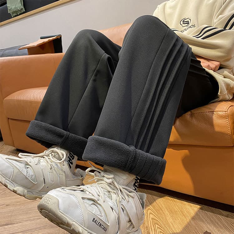 ストレートパンツ ゆったりプリーツストレートジャージーパンツ