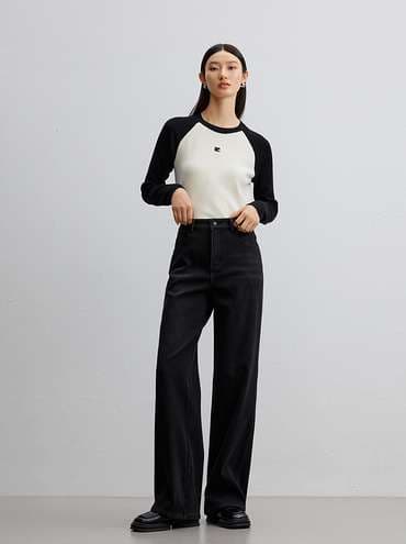 ストレートパンツ すっきりシルエットジャージーストレートパンツ