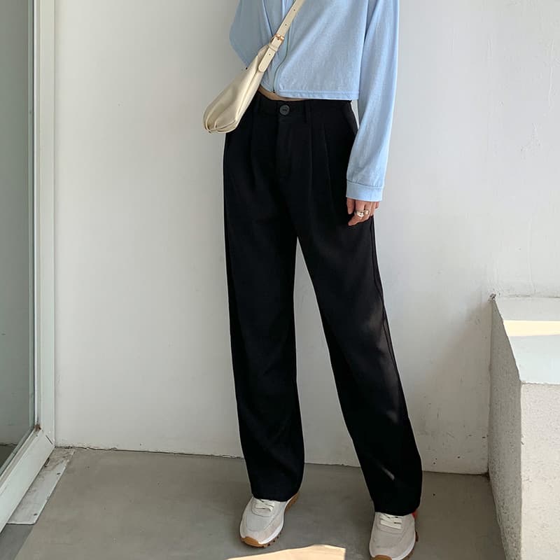 体型カバー ハイウエスト ストレートパンツ レディース