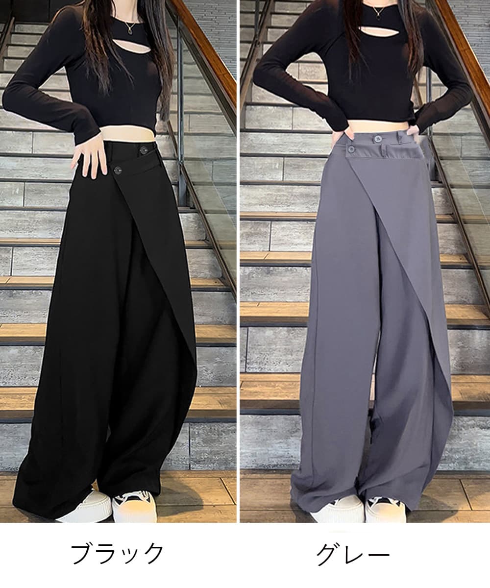 ストレートパンツ ウエストラップスラックスパンツレディース