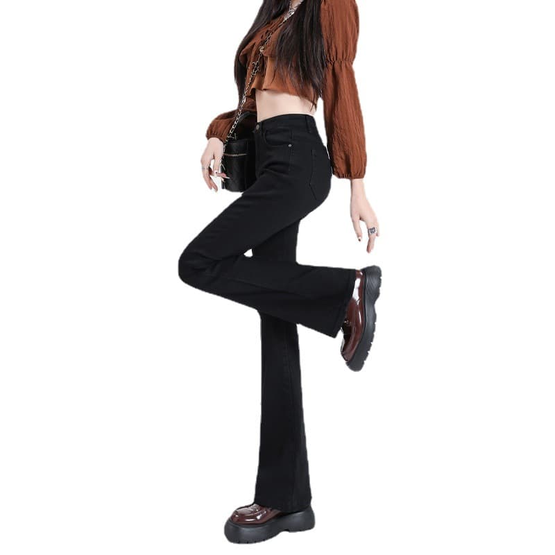 ストレートパンツ ハイウエストフレアデニムパンツ