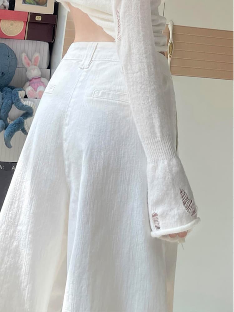 ストレートパンツ シンプル美シルエットリネンワイドパンツ