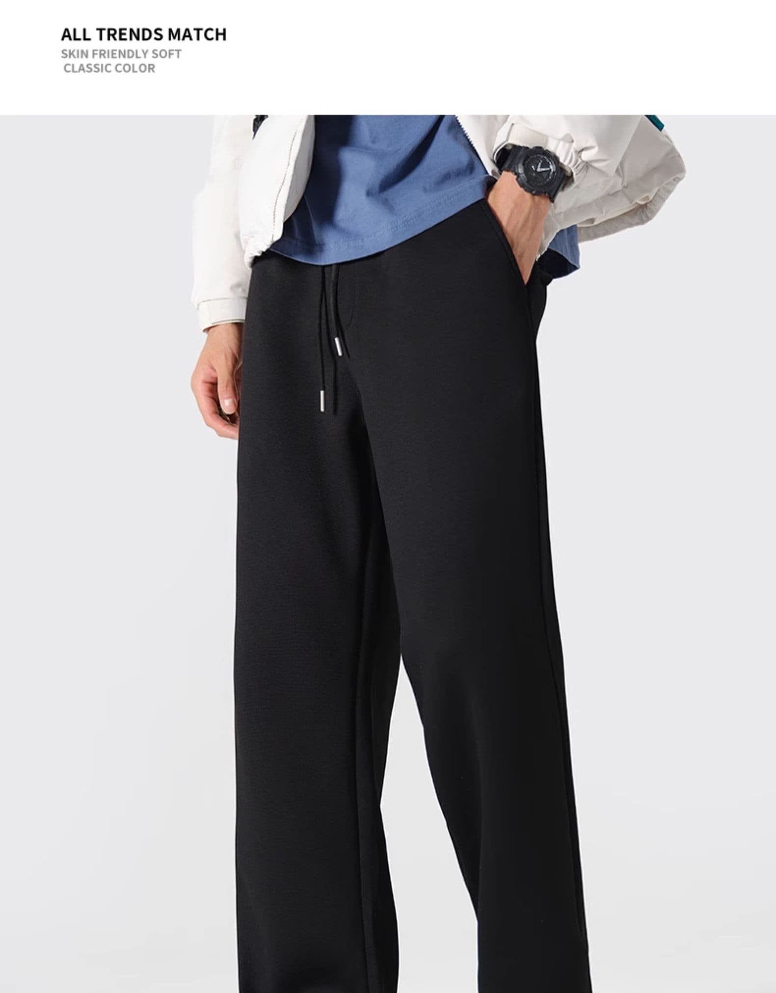 ストレートパンツ なめらか素材のリラックスワイドパンツ