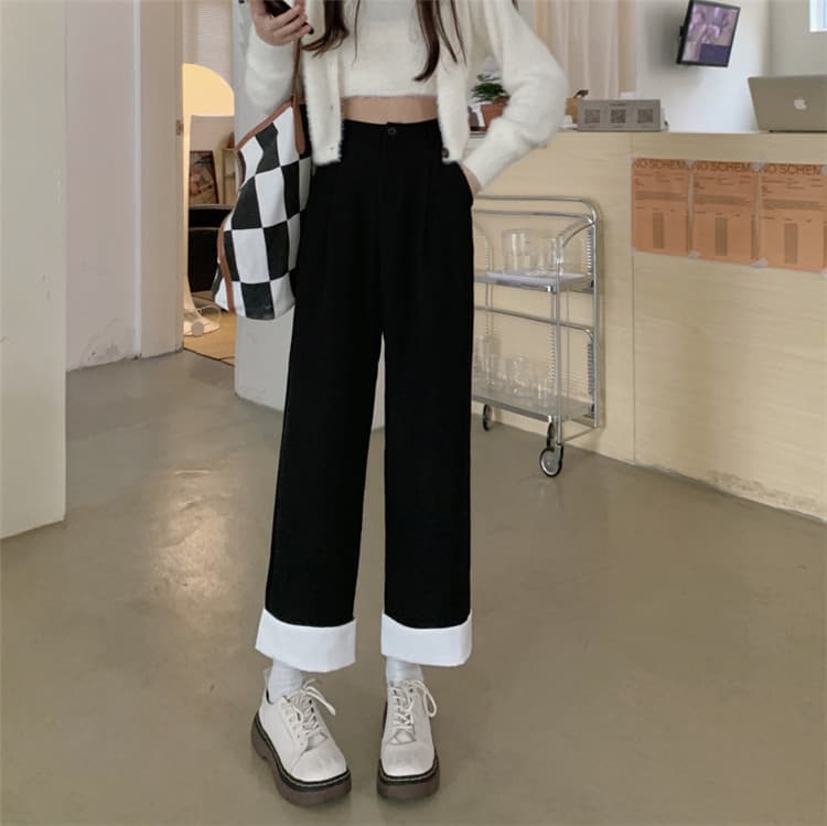 ストレートパンツ 秋の新作ハイウエストスリムスーツパンツ