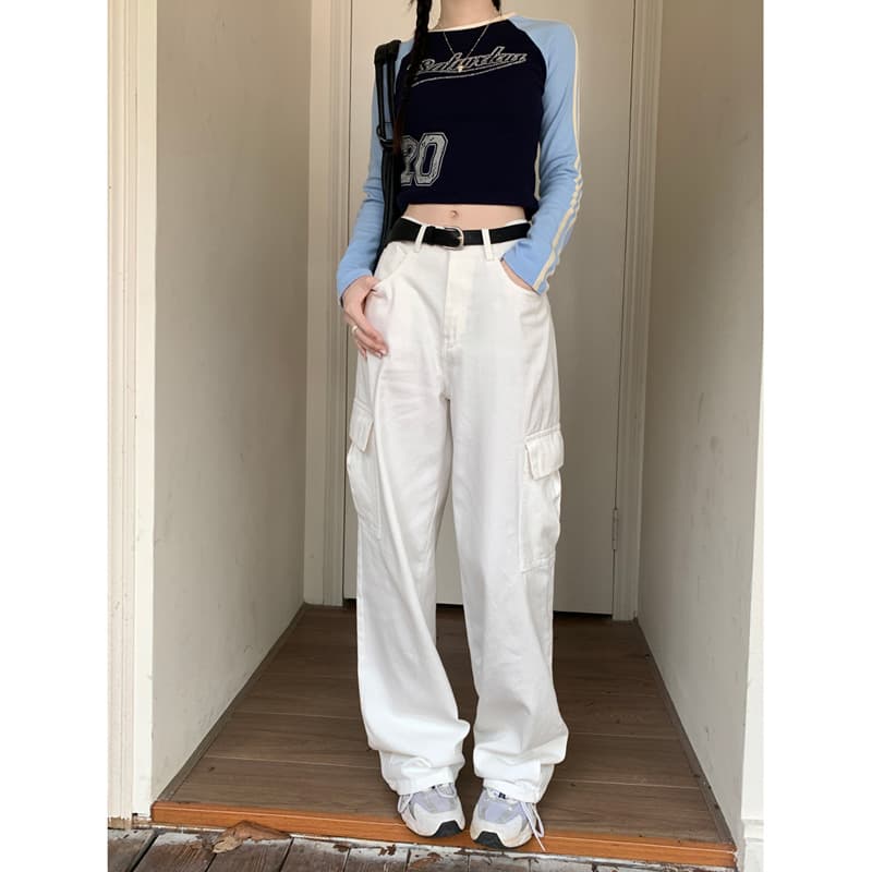 ストレートパンツ ミリタリーポケットワイドパンツ