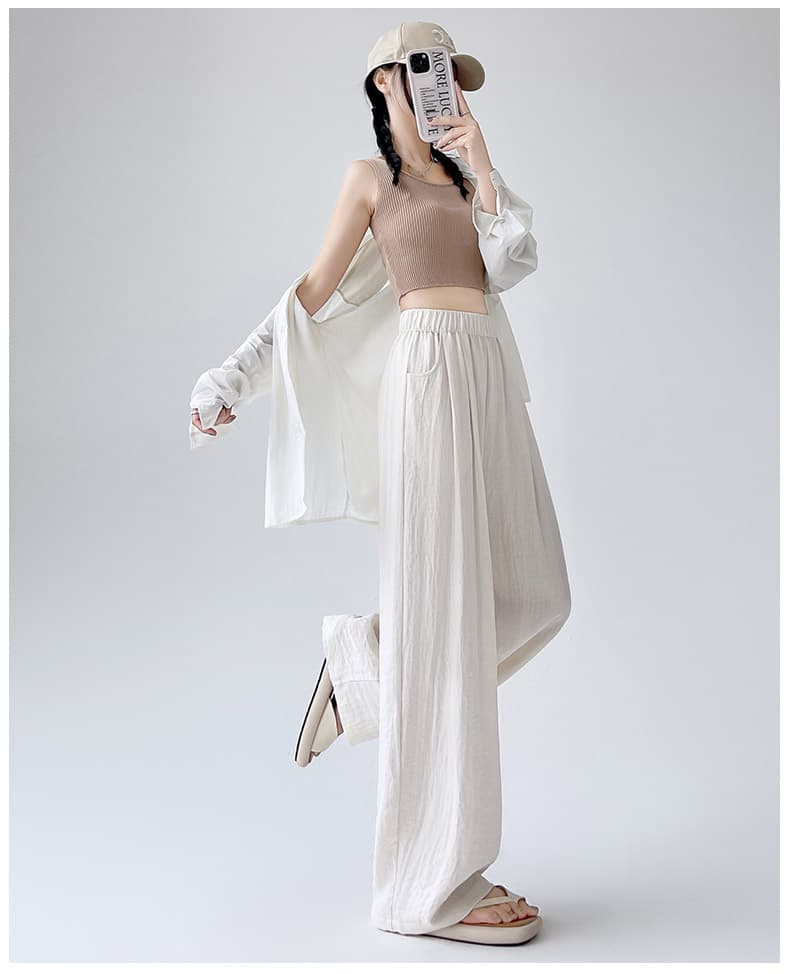 ストレートパンツ シンプル美脚リネンワイドパンツ