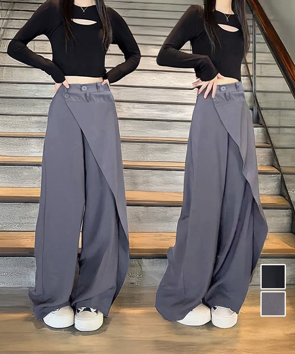 ストレートパンツ ウエストラップスラックスパンツレディース