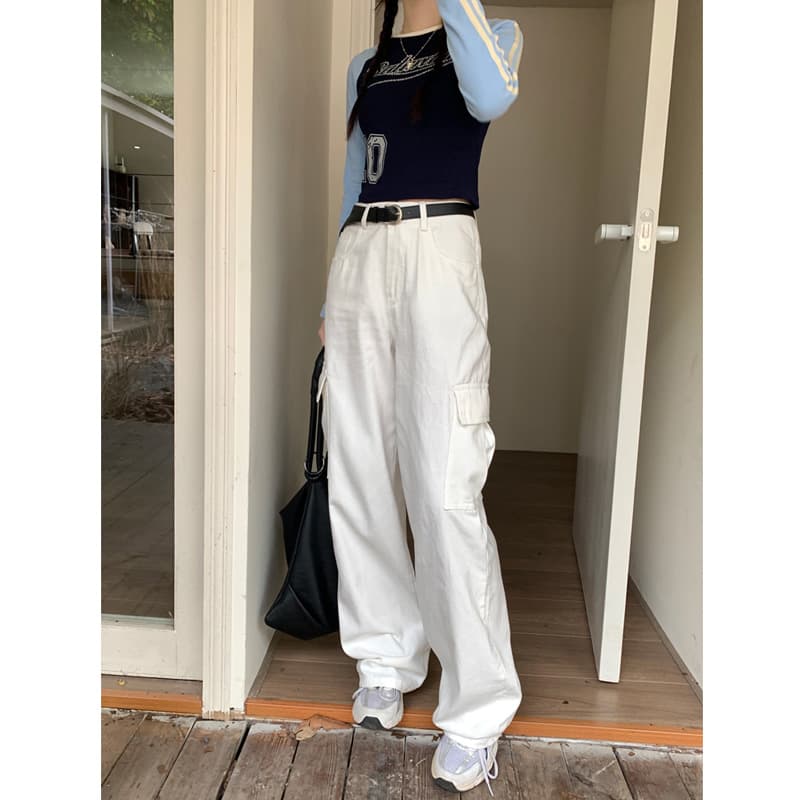 ストレートパンツ ミリタリーポケットワイドパンツ