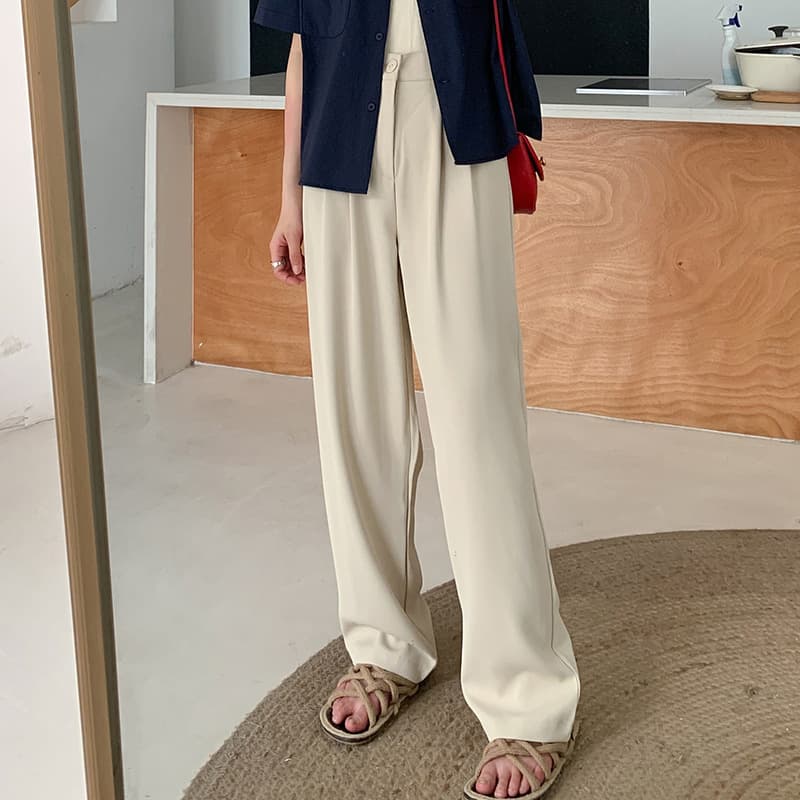 体型カバー ハイウエスト ストレートパンツ レディース