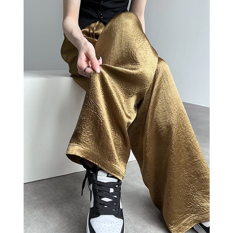 ストレートパンツ 光沢感たっぷりサテンワイドパンツ