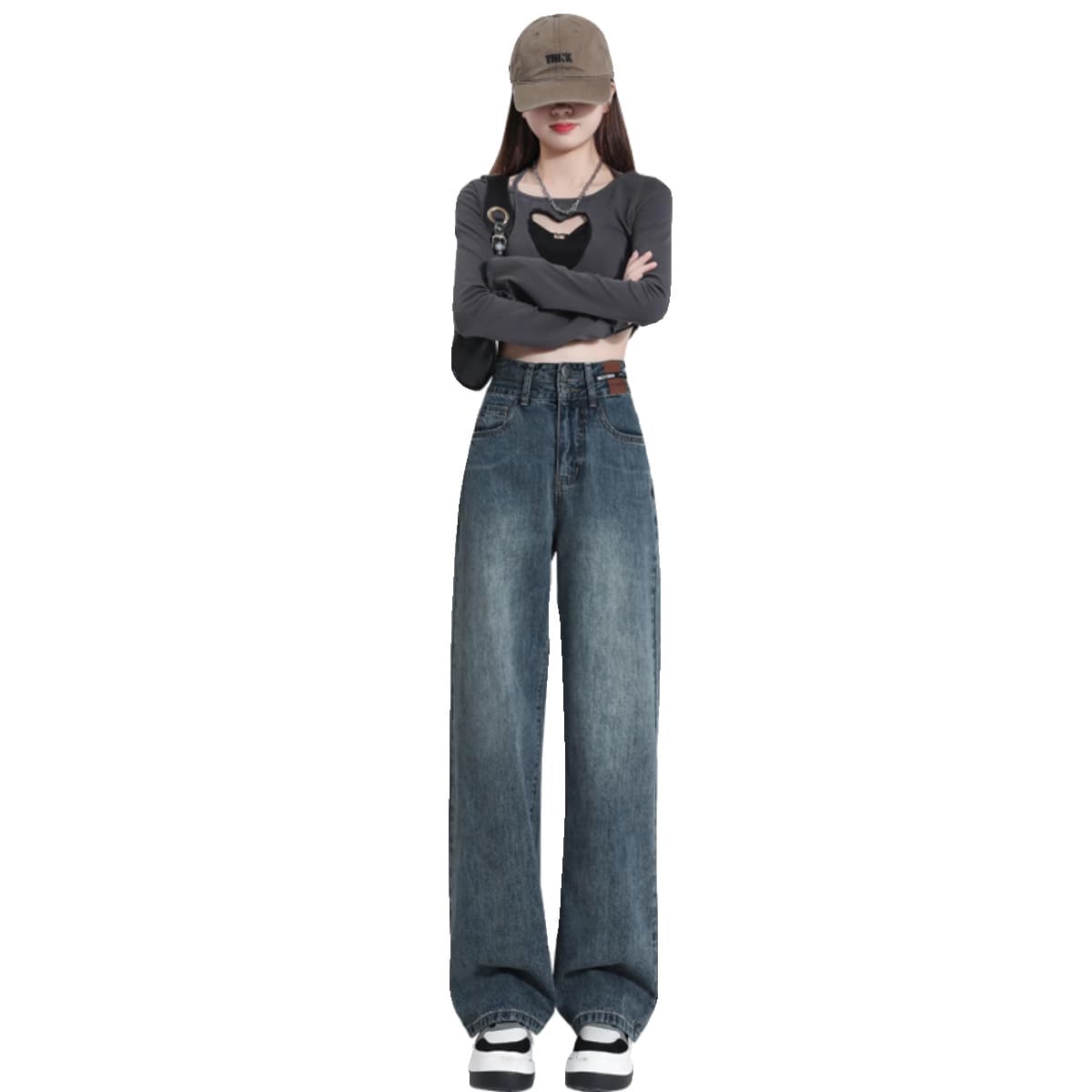 ストレートパンツ ハイウエストゆったりデニム