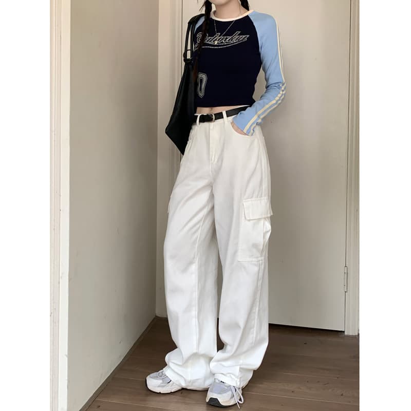 ストレートパンツ ミリタリーポケットワイドパンツ