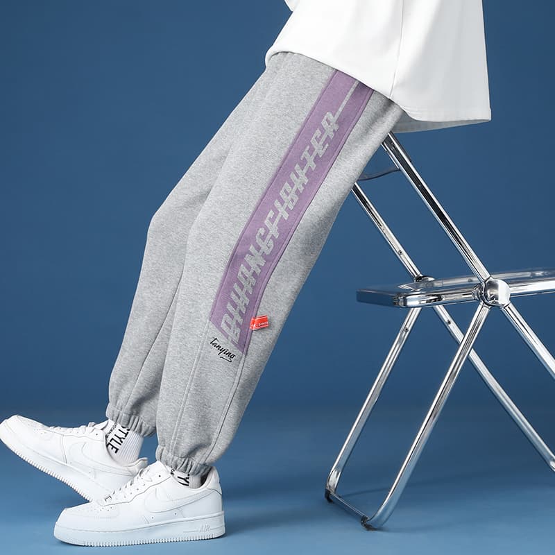 ストレートパンツ サイドライン文字入りカジュアルストレートスウェットパンツ