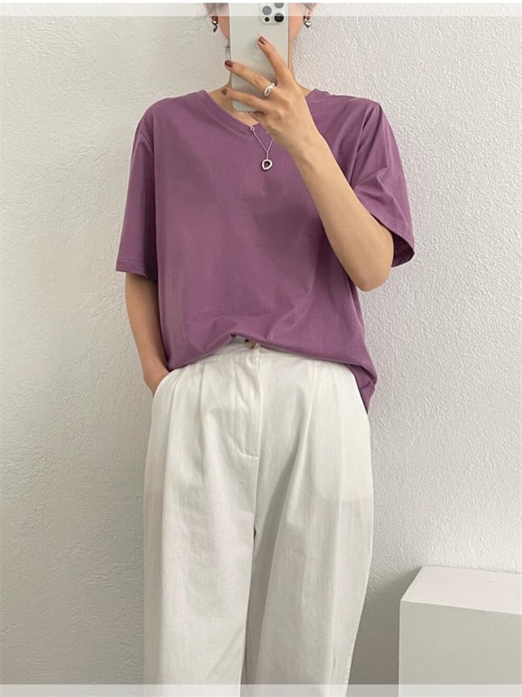 肌にやさしいコットン混ストレートパンツ