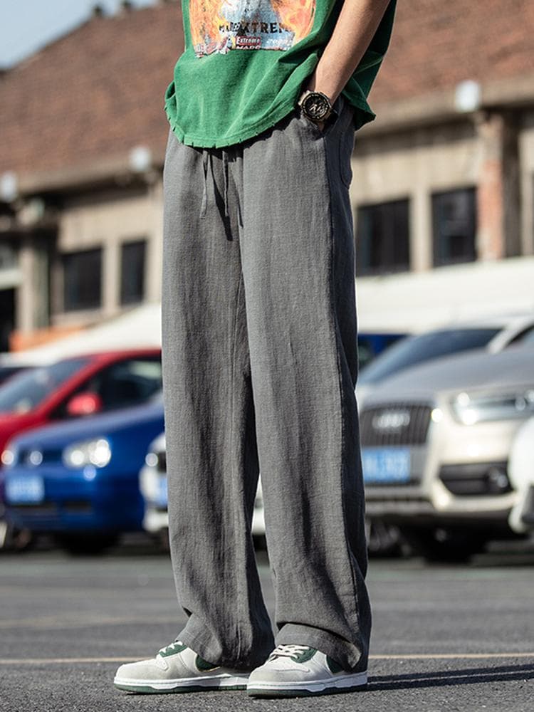 ストレートパンツ ゆったりシルエット リラックス麻混パンツ